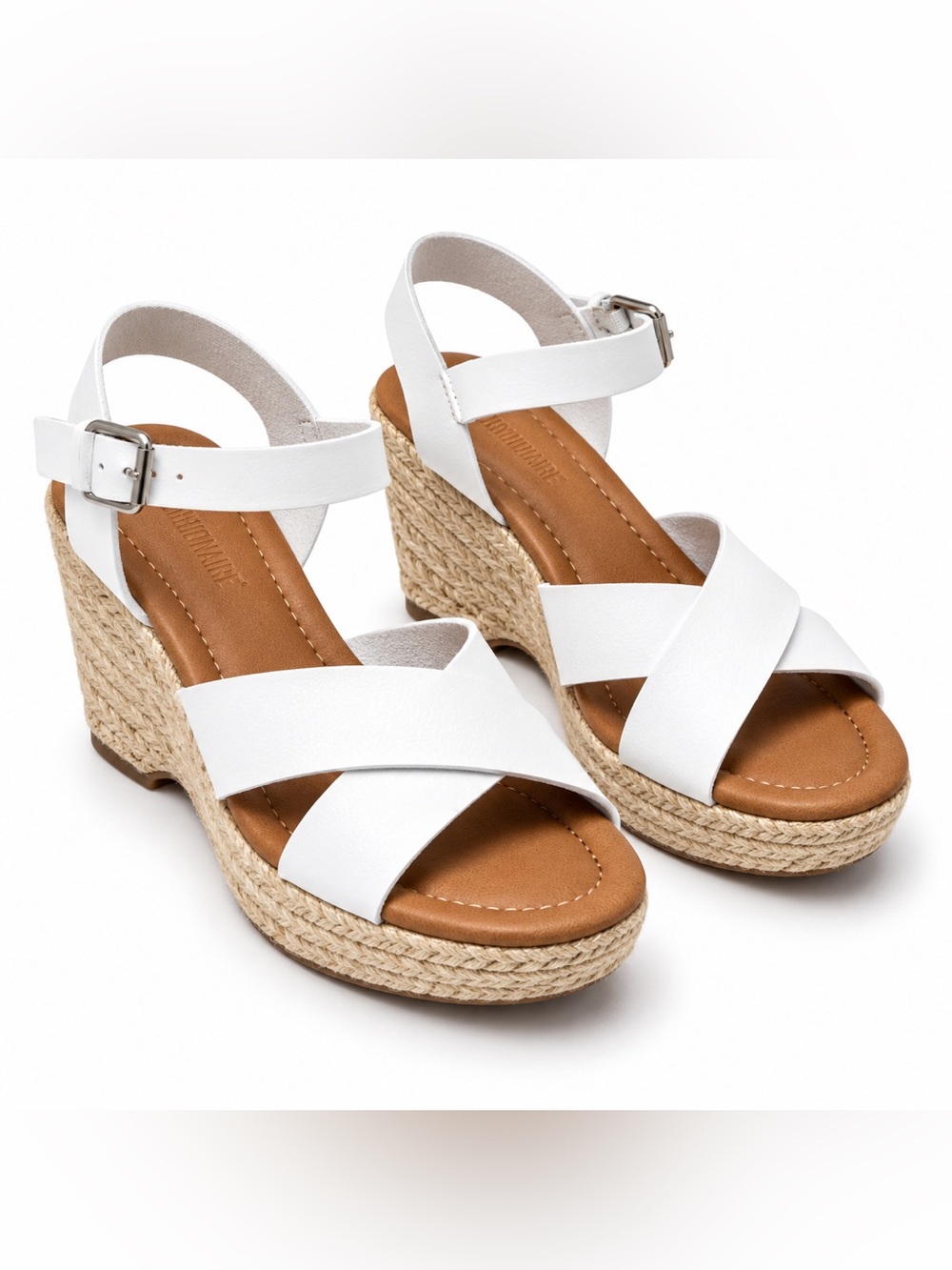 Cushionaire Robbie White Espadrille Wedge Sandals platform women’s size 9 NWOT